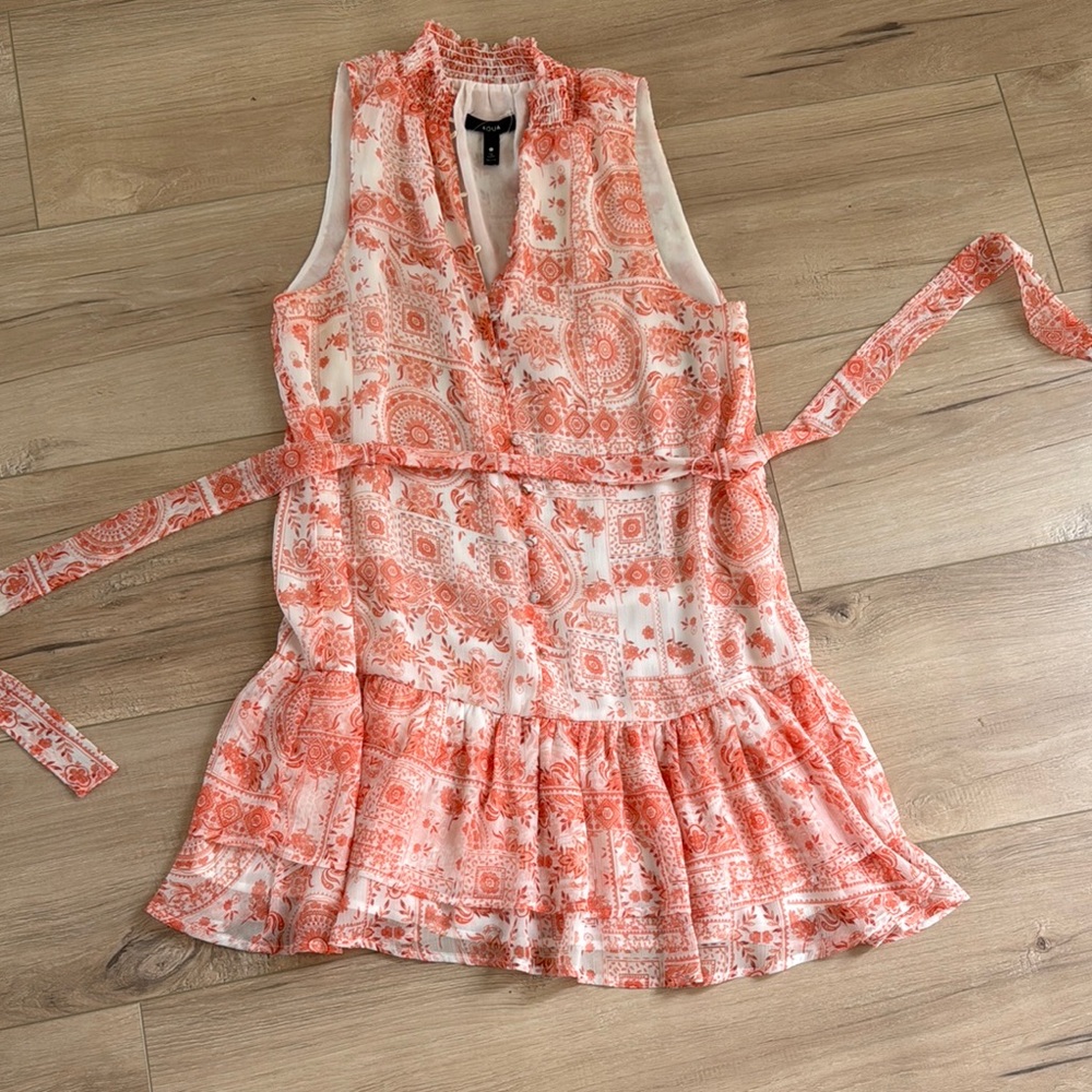 Aqua Sleeveless Paisley Print Dress in Coral